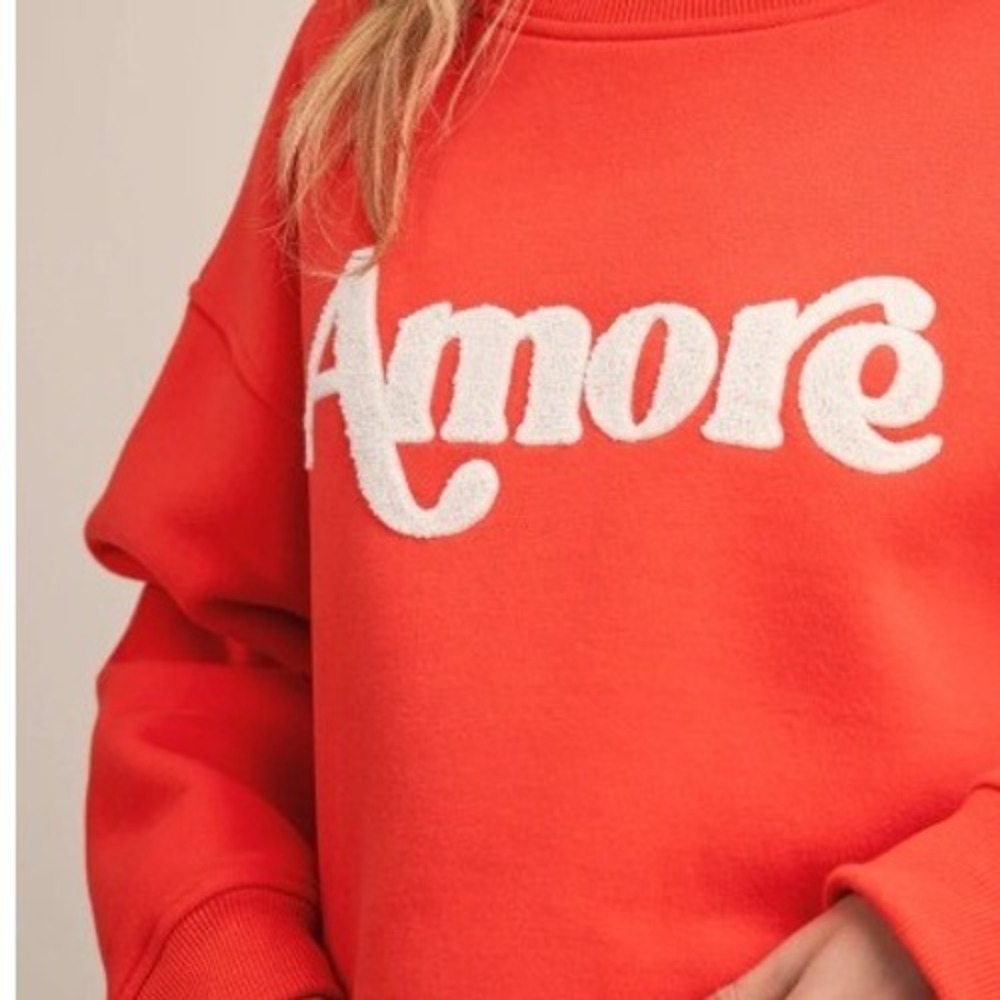 Dirty Laundry "Amore" Chenille Patch Sweatshirt, Red, size medium